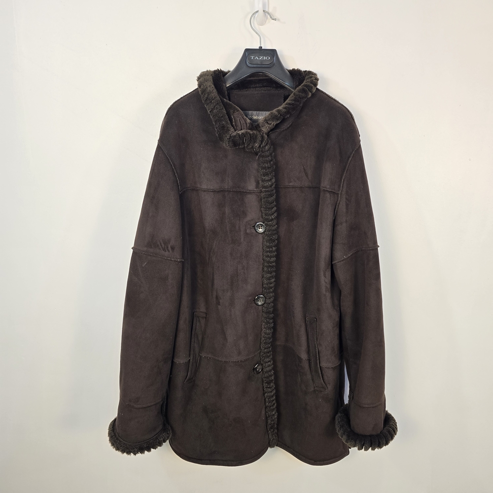 Brown Faux Suede Faux Shearling Coat Large Sherpa Lined Liz Claiborne